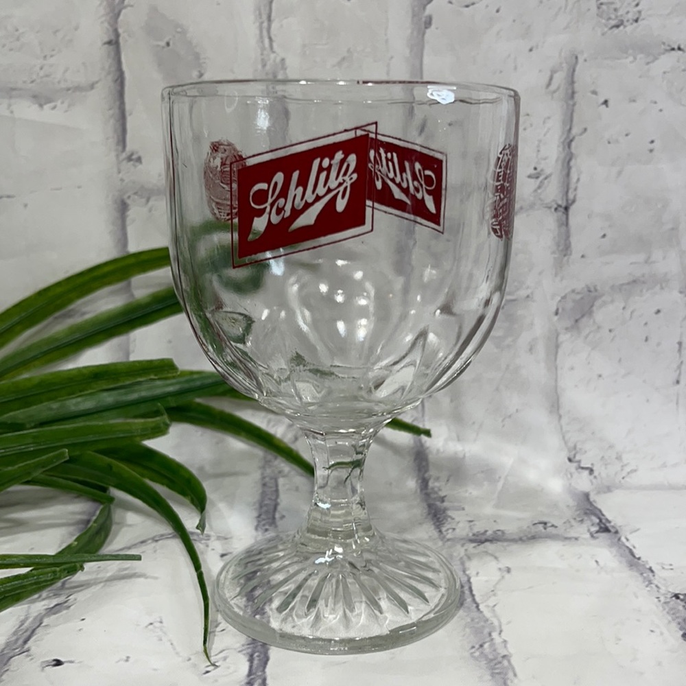 Vintage 1970's Schlitz Pedestal Thumbprint Glass Beer Goblet